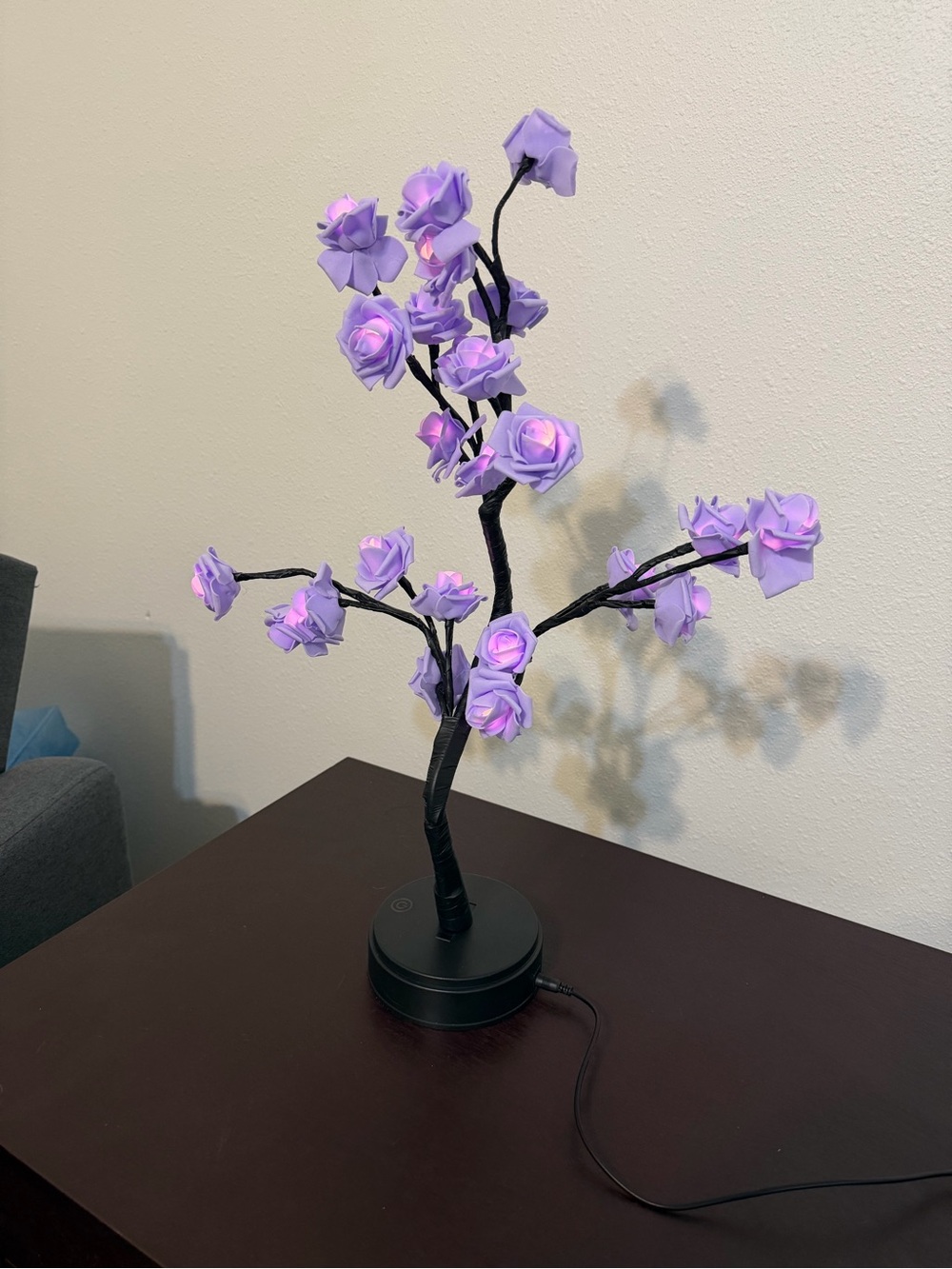 LED Purple Blossom Tree Lamp - Decorative Faux Floral Accent